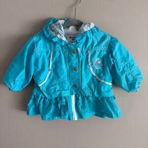 Vintage Baby B'Gosh Blue Ruffle Lightweight Girls Rose Floral Jacket 12 Months